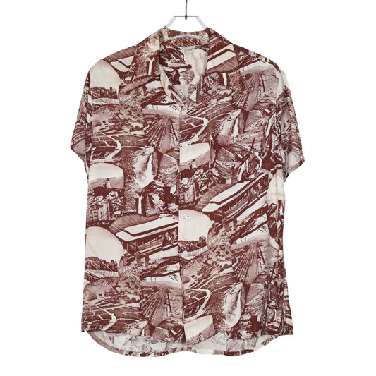 40,50s Top of California "Picture Pattern" レーヨンハワイアンシャツ